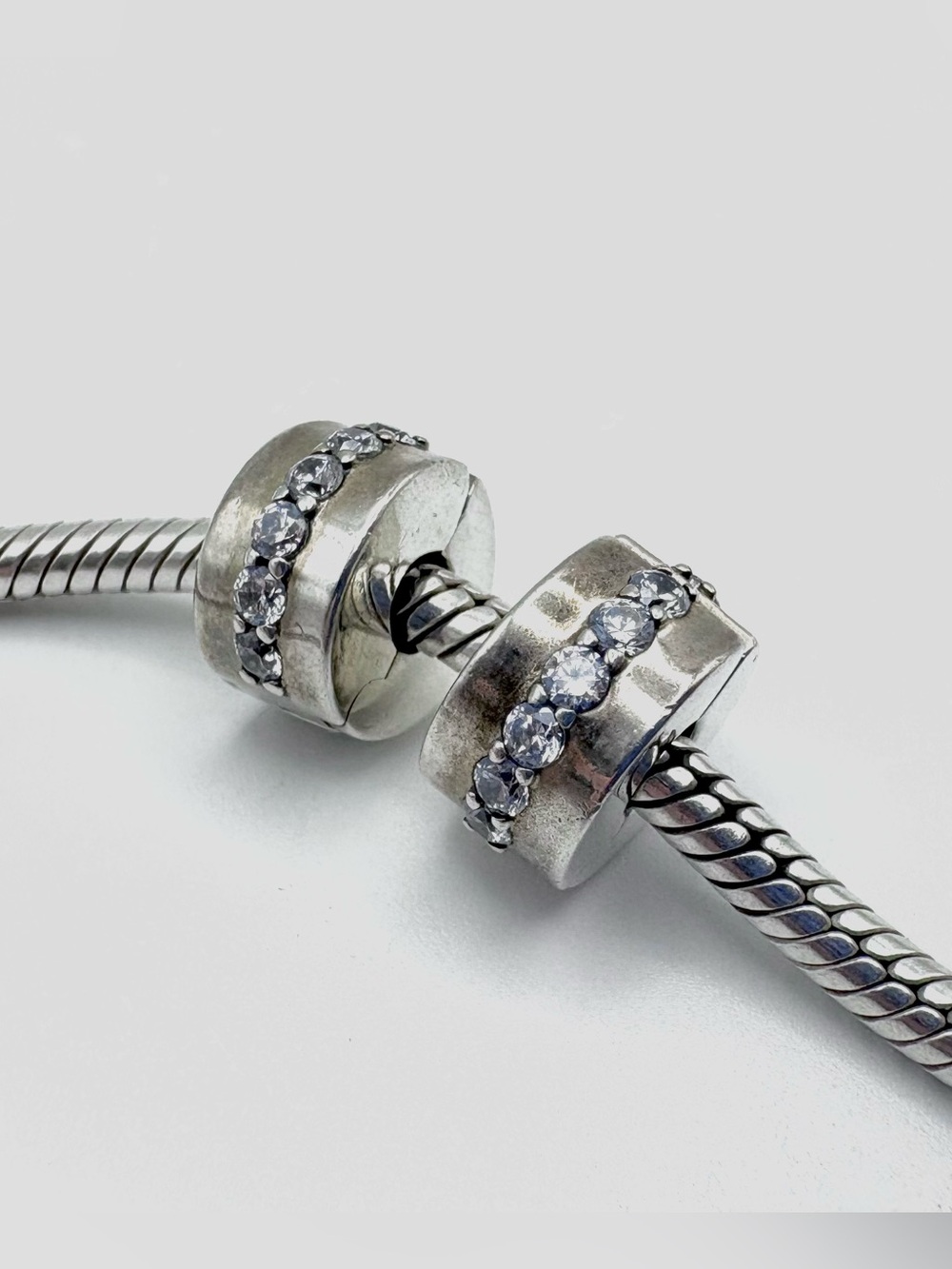Pandora Clear CZ Sparkling Row Sterling Silver Clip Charms - Set of 2